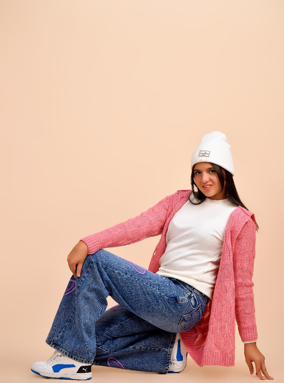 charming pink knit cardigan