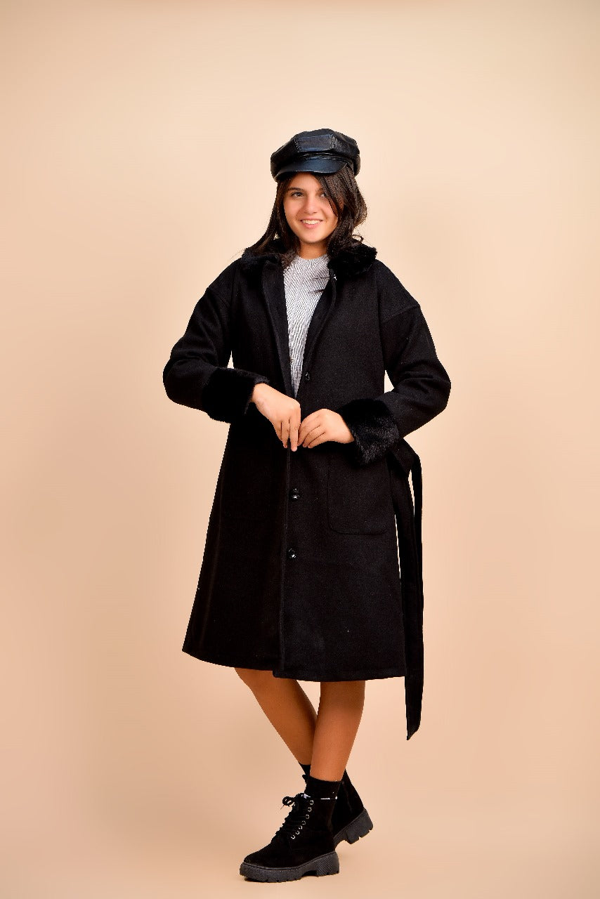 winter coat featuring a soft fur-trimmed