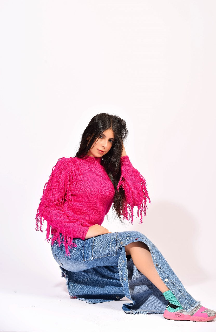 vibrant hot-pink knit sweater