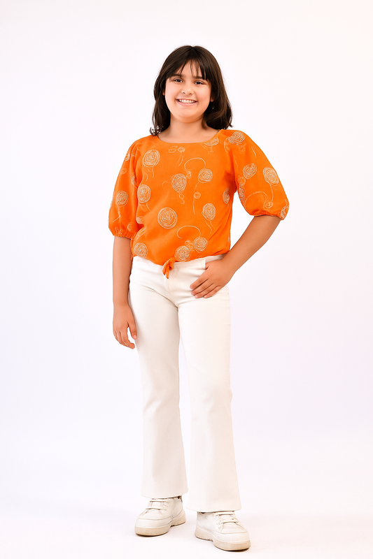 Puff Sleeve Printed Blouse