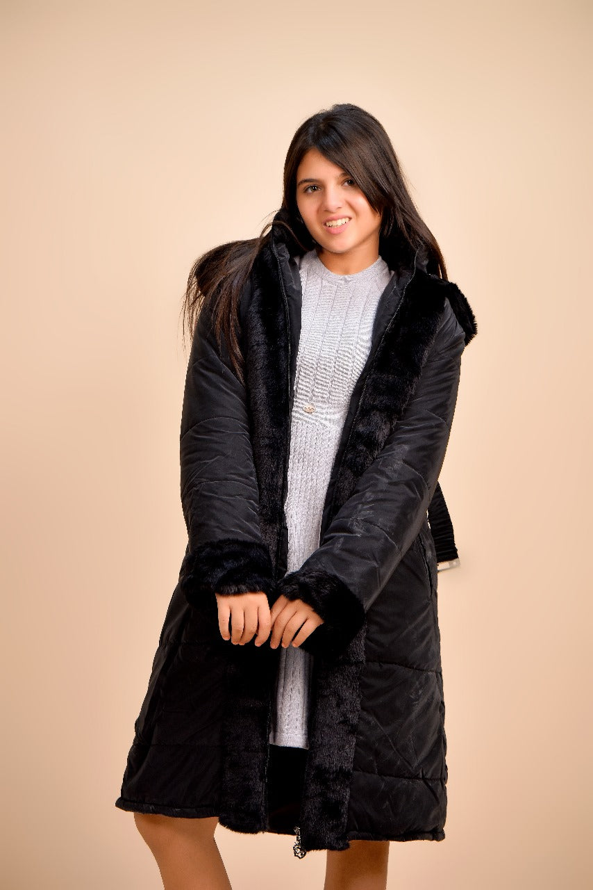 winter coat featuring a soft fur-trimmed