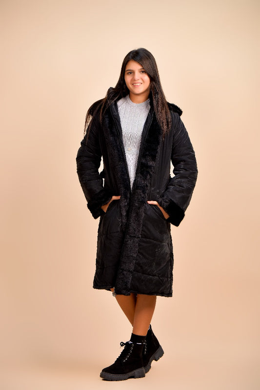 winter coat featuring a soft fur-trimmed