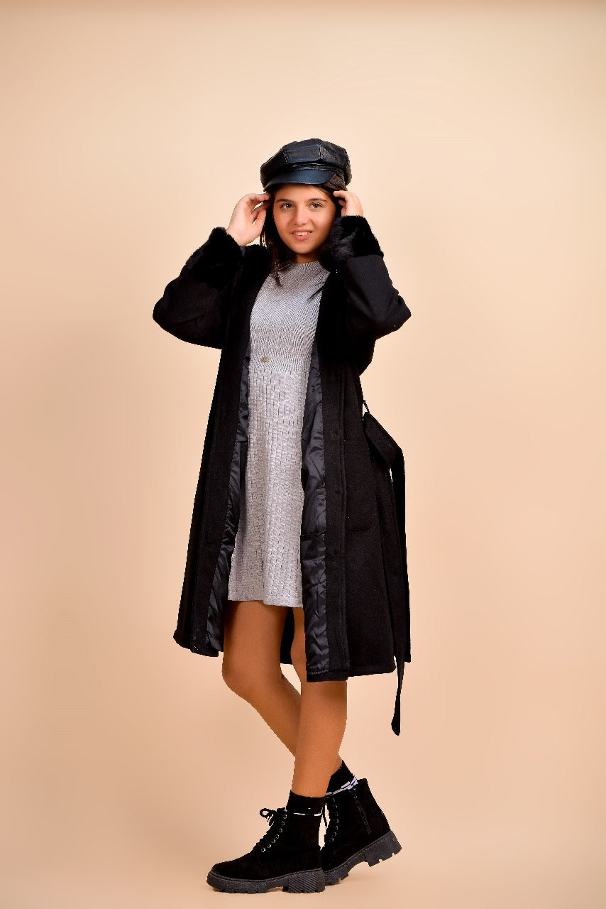 winter coat featuring a soft fur-trimmed