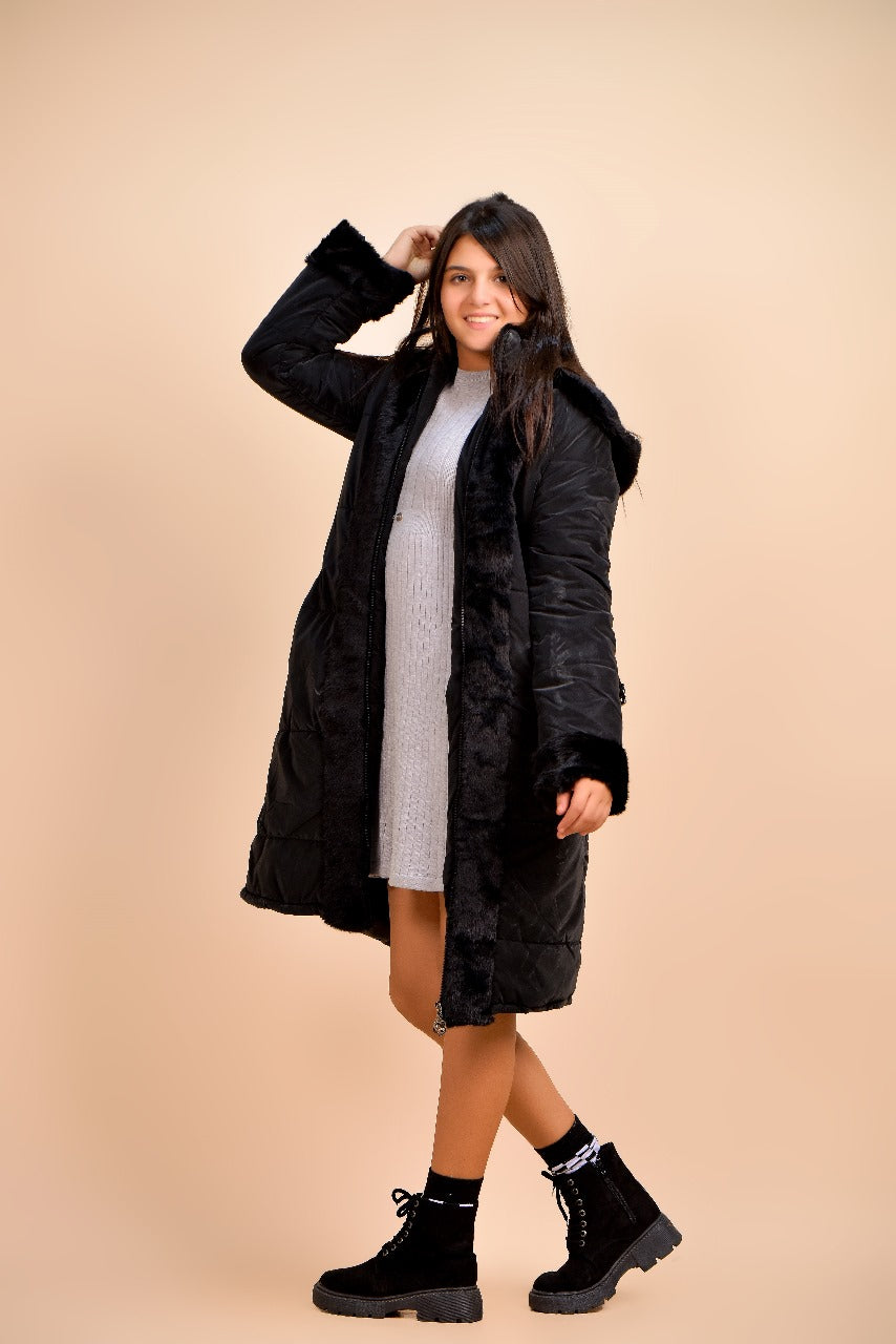 winter coat featuring a soft fur-trimmed