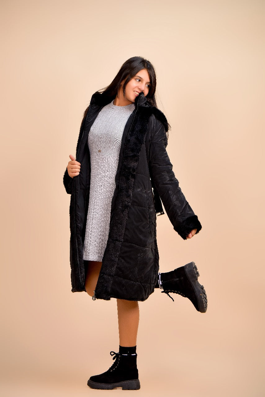 winter coat featuring a soft fur-trimmed