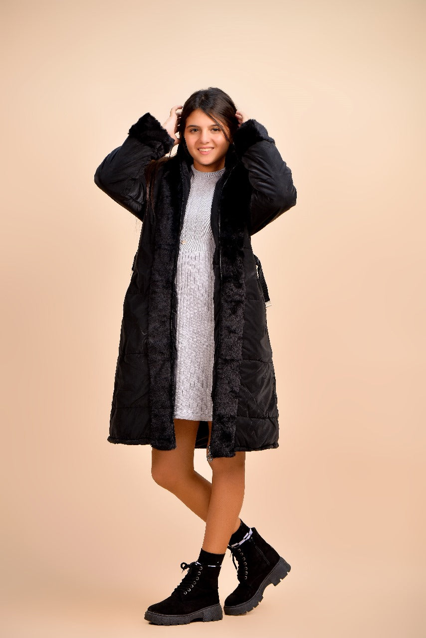 winter coat featuring a soft fur-trimmed