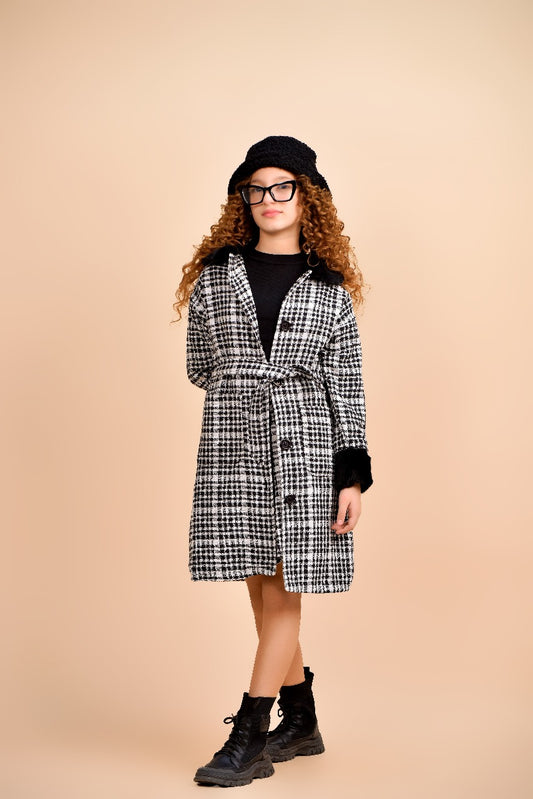 black-and-white houndstooth coat