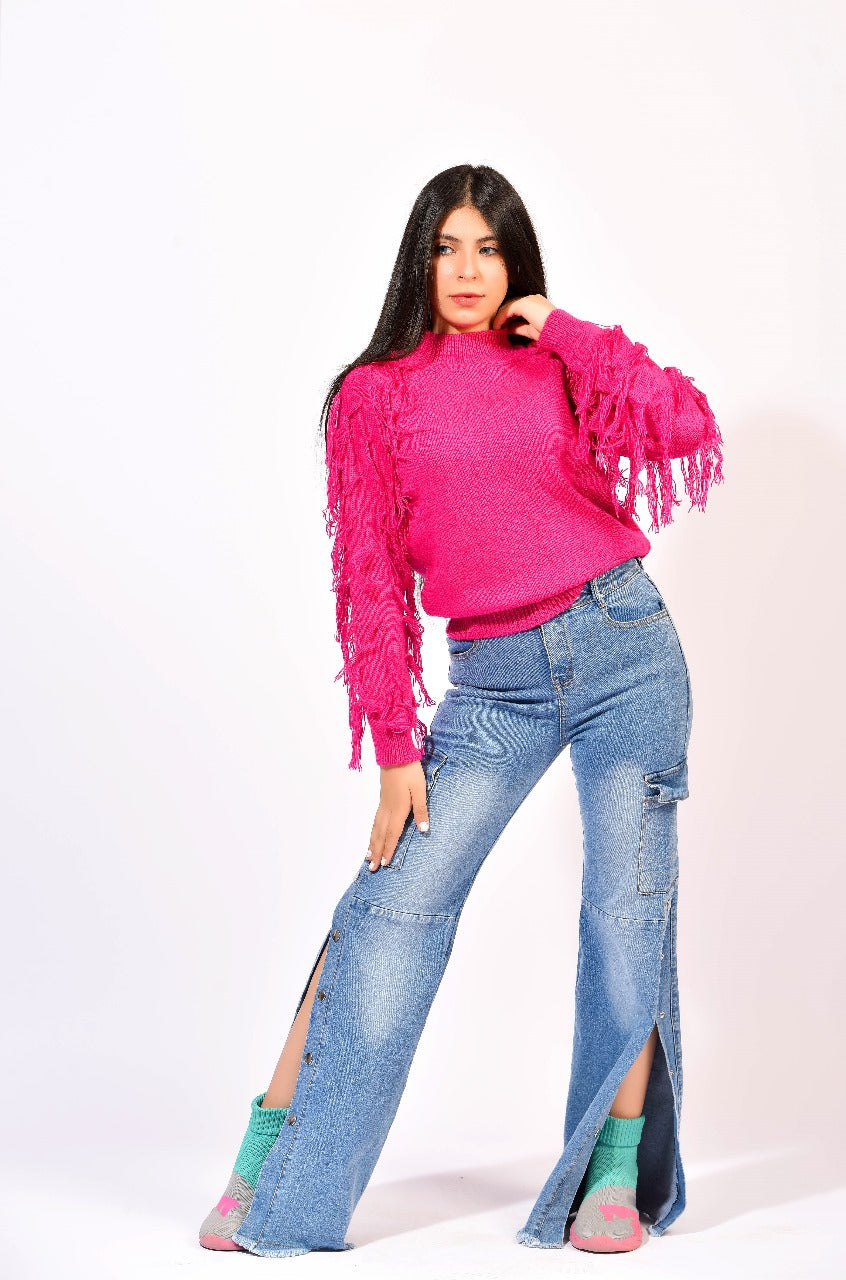 vibrant hot-pink knit sweater