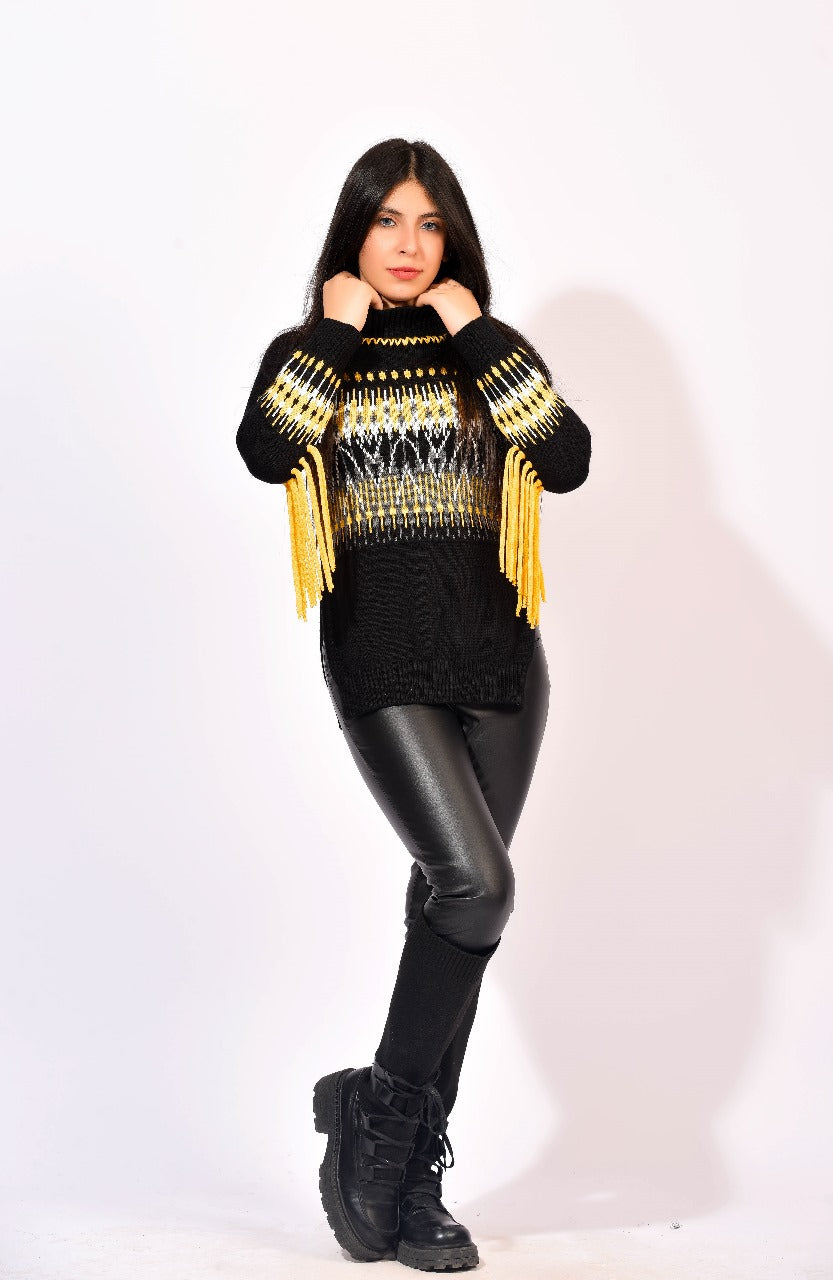 striking yellow and white pattern sweater