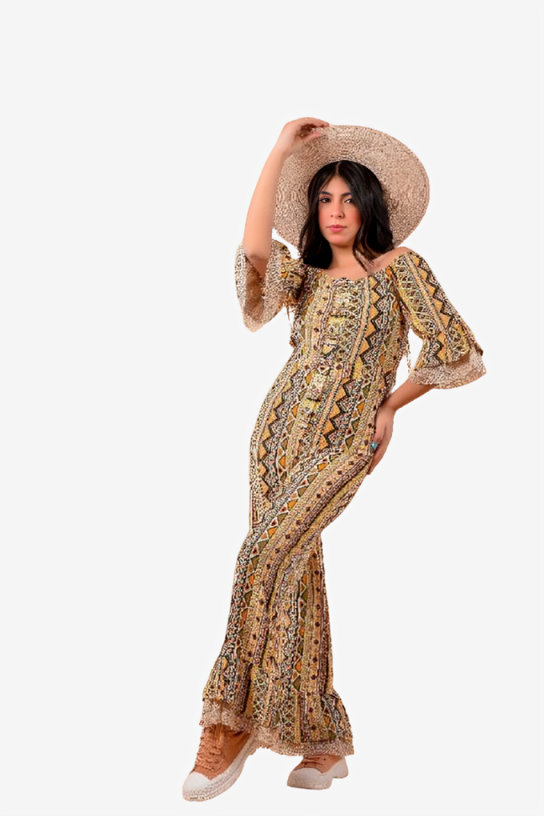 wide leg jumpsuit with arabian design