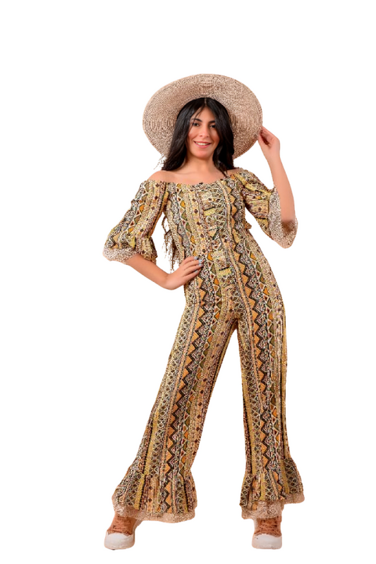 wide leg jumpsuit with arabian design