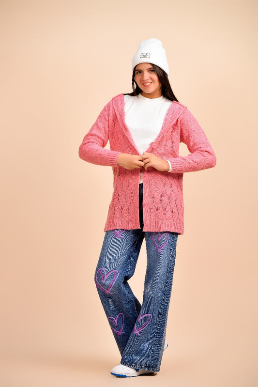 charming pink knit cardigan